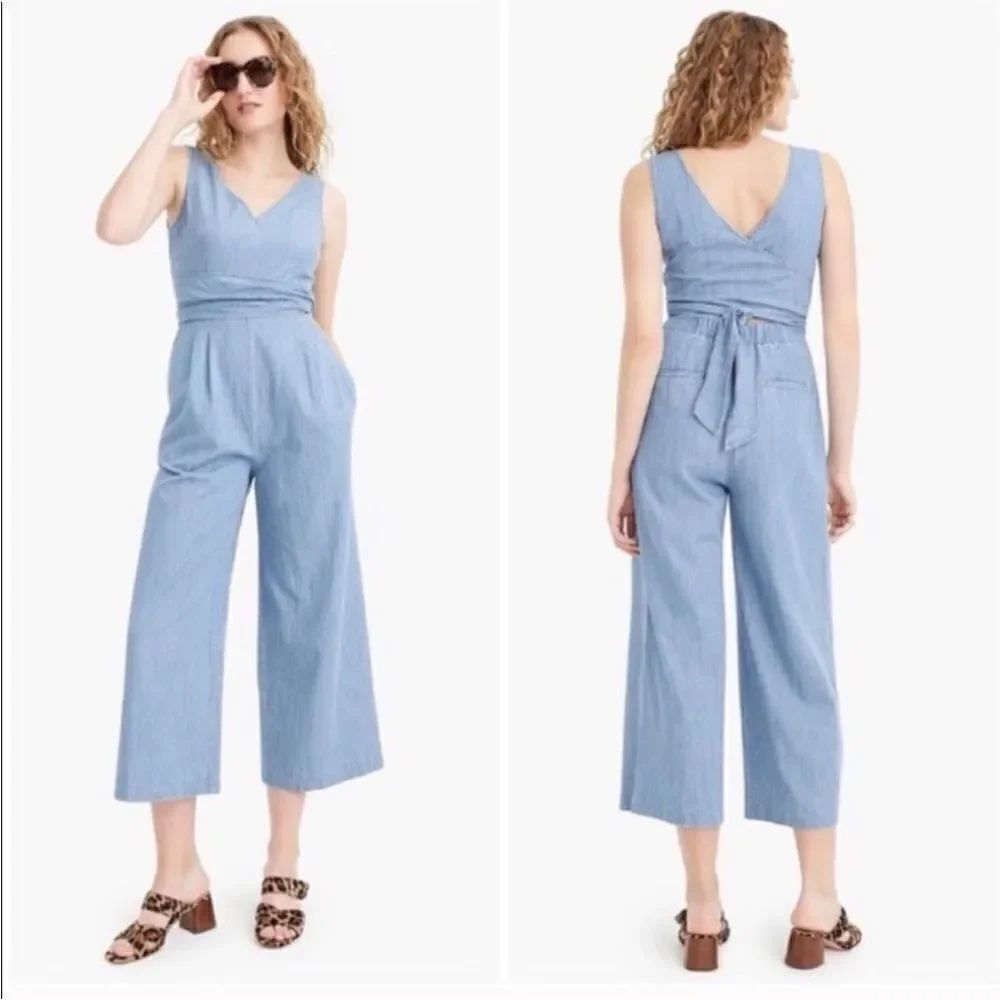 J. Crew Chambray Wrap Tie Jumpsuit